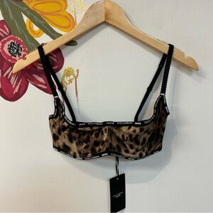 NWT Skims x Dolce Gabbana Cotton Rib Balconette Bra Sz 32DD Leopard Print